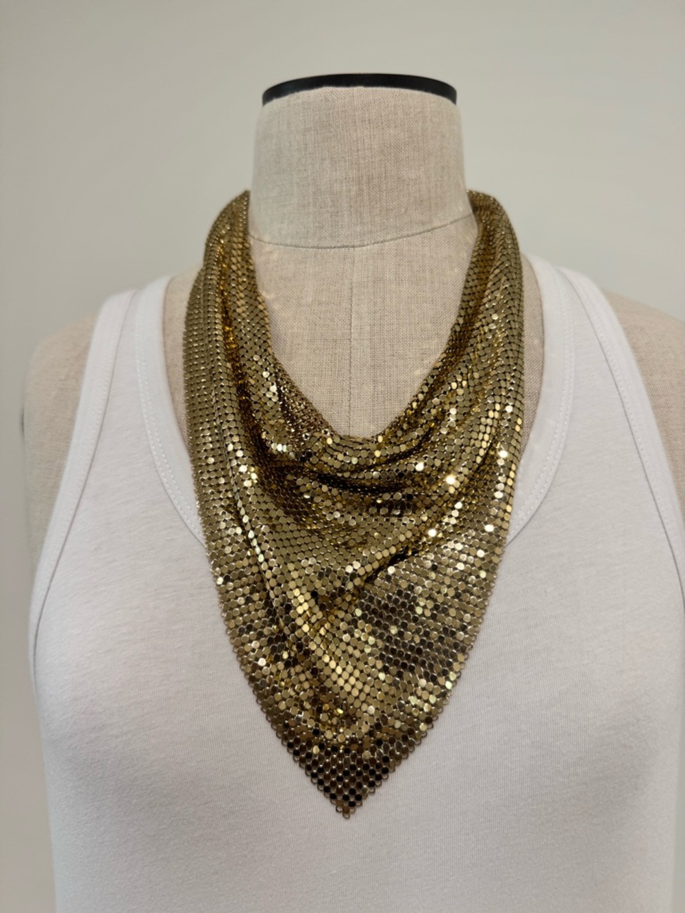 Whiting & Davis Gold Mesh Draped Bib Necklace